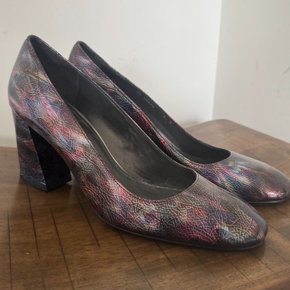 Stuart Weitzman Leather Block Heel Pumps Women's 8M Multicolor Italy Designer